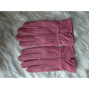 Pink Leather Gloves with Braided Detail
